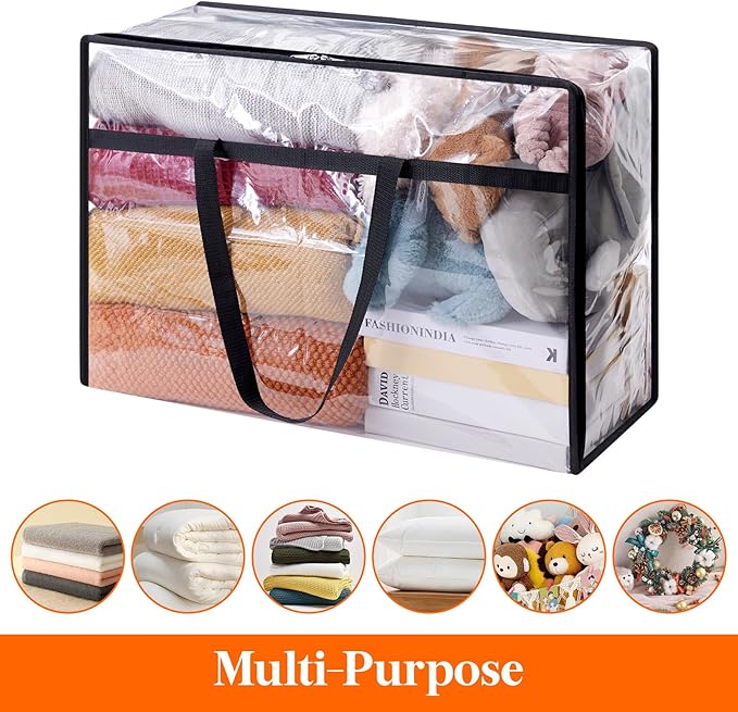 Lifewit 6 Pack Clear Clothes Storage Bags, 60L Plastic Blanket Storage Bag, Vinyl Foldable Moving Bags with Zipper, Closet Organizers and Storage Containers for Bedding, Duvet, Comforter-NeatNest