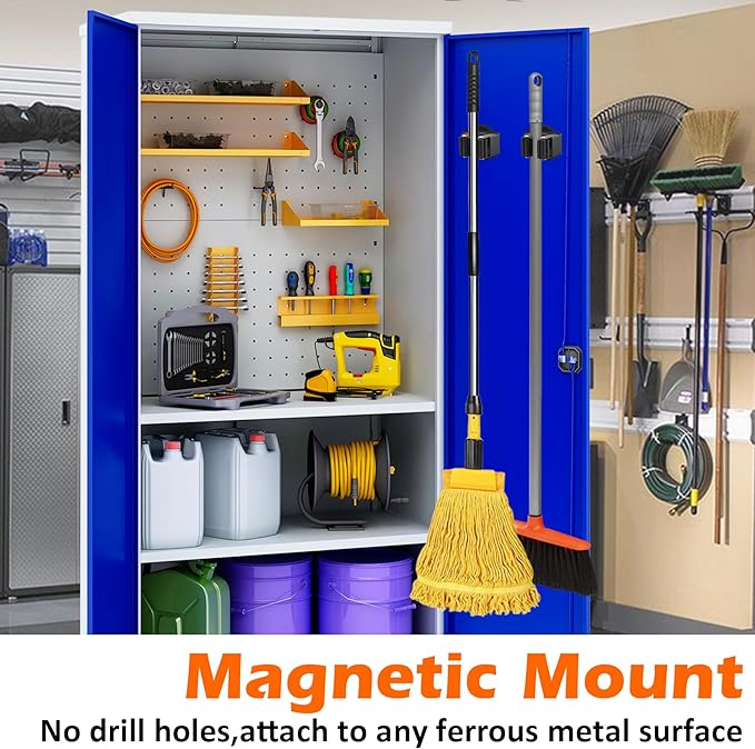 MUTUACTOR Magnetic Broom Holders,8PCS Anti-Slip Magnetic Mount Storage Broom Holder with Rubber Grippers, 12lbs Heavy Duty Magnetic Tool Holder for Work Garage Laundry Kitchen RV Van Accessories