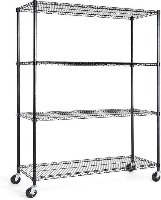 CAPHAUS NSF Commercial Grade Wire Shelving w/Wheels, Leveling Feet & Liners, Storage Metal Shelf, 48 x 18 x 76 4-Tier No Liner (RWW-CH48184HDW-BK@CH-CM)-NeatNest