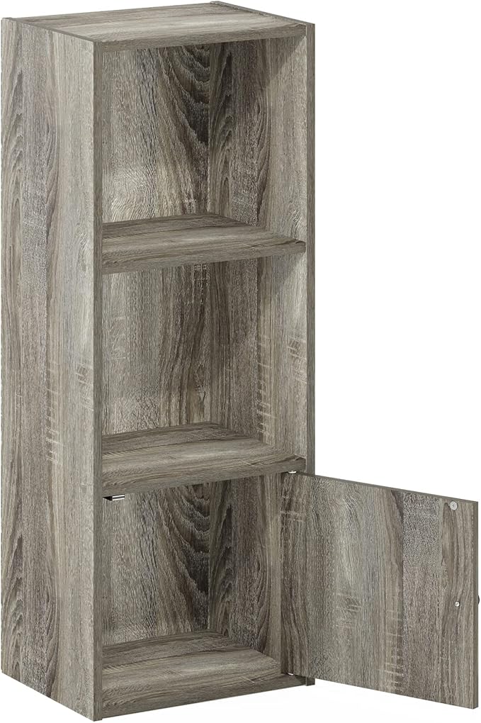 Furinno Luder Shelf Bookcase with 1 Door Storage Cabinet, French Oak-NeatNest