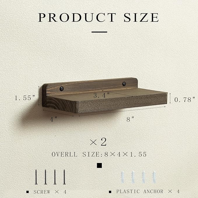 Freezing point Small Floating Shelf for Wall Set of 2 Natural Wood 8Inch Mini Wall Shelves Decor Plant Display Collectibles Mounted Kitchen Bathroom Bedroom Corner Decorative Storage Tiny Stand Coffee-NeatNest