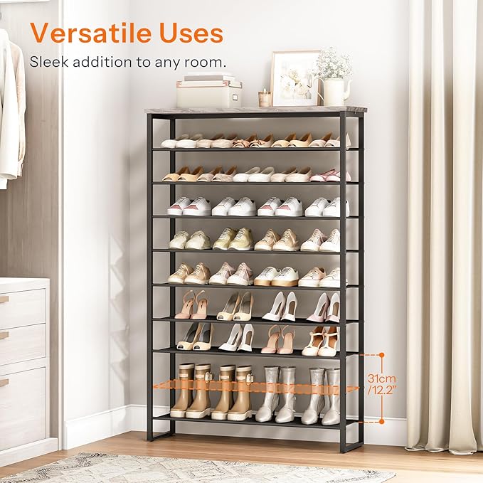 HOOBRO 10-Tier Shoe Rack, 39.4" L Shoe Storage Organizer, Large Capacity Shoe Shelf for Front Door Entrance, Entryway, Hallway, Holds 45-50 Pairs of Shoes, Closet, Greige and Black BG171XJ01-NeatNest