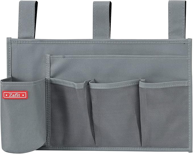 Hanging Bedside Caddy, Bedside Storage Organizer for Magazine, Phone, Remote control (5 Pockets-Grey)-NeatNest