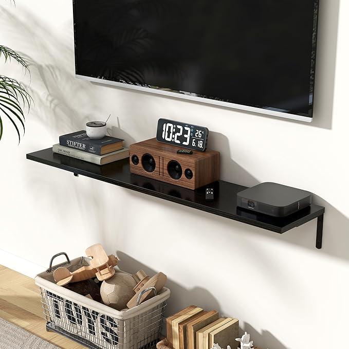 Fun Memories Deep Floating Shelves, 48W x 8D Floating Shelves Set of 2, Wall Mounted Shelf with Metal Brackets, Rustic Wood Wall Shelf for Bathroom, Kitchen and Living Room, Black-NeatNest