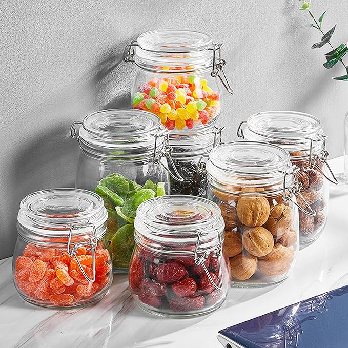 Glass Jars With Airtight Lid 32 Oz (Set Of 2) Wide Mouth Mason Glass Sealed Storage Canisters Leakproof For Coffee Sugar Nuts Spice Refrigerator Pickles & Preserves Tea For Fridge Kitchen Pantry