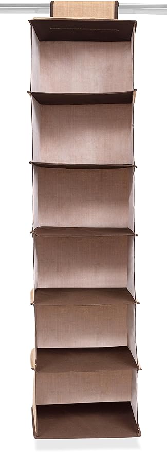 Internet's Best Hanging Closet Organizer - 6 Shelf - Clothing Sweaters Shoes Accessories Storage - Brown - College Dorm Kids Room Essential - Beige-NeatNest