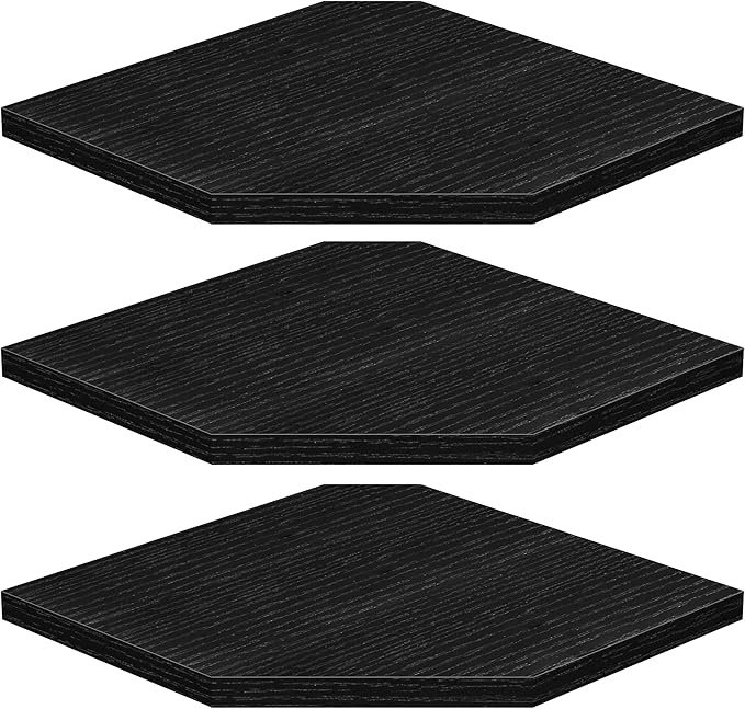 Corner Shelf Wall Mount, Floating Corner Shelves, Set of 3 Corner Wall Shelf Organizer, Rustic Wood Wall Storage Display Shelves for Living Room Bedroom Bathroom Kitchen, Classic Black-NeatNest