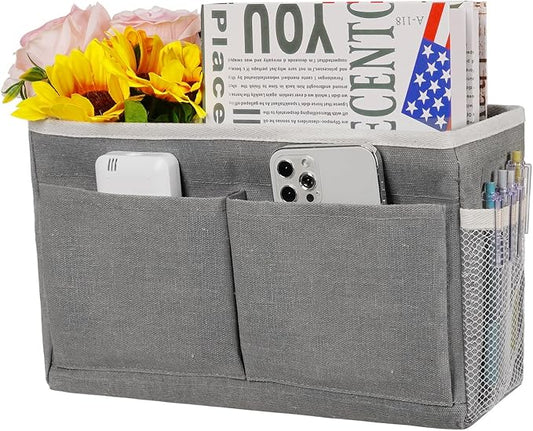 Bedside Caddy Hanging Storage with Water Bottle Holder for Bunk Bed, Hospital Bed, Dorm Rooms (Grey)-NeatNest