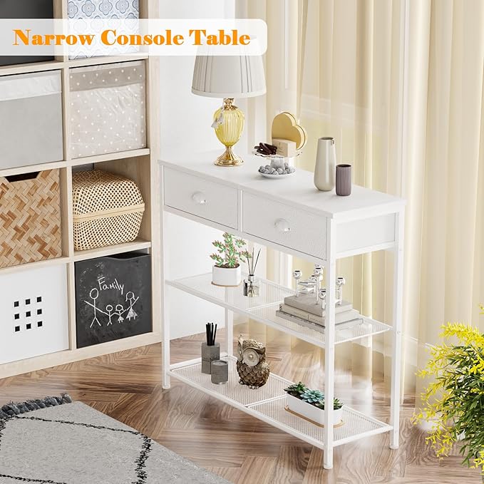 Furologee 30'' Entryway Table, White Console Table with Storage, Narrow Sofa Table with 2 Drawers and 2 Shelves for Hallway, Living Room, Bedroom, Foyer, Couch, Tv-NeatNest