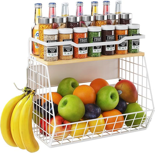 Magnetic Shelf for Fridge with Wider & Thicker Magnet, 1 Pack Refrigerator Organizer Storage Basket for Fruit, Onion, Potato, Spice Rack, Kitchen, Laundry, Pantry (White, 13.77" x 6.77" x 11.81")