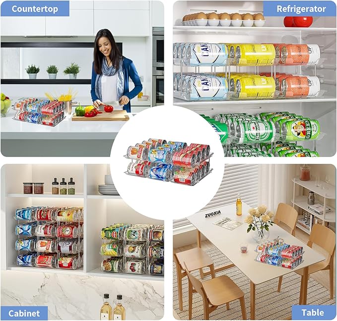 Can Organizer for Pantry Free Combination Can Dispenser,Clear 2 Pack 2 Tier Storage Rack for 48 Cans Suitable for Cabinet Pantry Fridge Countertop (3 * 2)-NeatNest