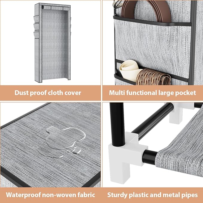 VTRIN Vertical Narrow Shoe Rack Organizer Tall Shoe Rack for Closet Entryway 10 Tier Non-Woven Cover Shoe Shelf Holds 36-41 Pairs Free Standing Shoe Storage Cabinet with Dustproof Cover, Multi Color-NeatNest