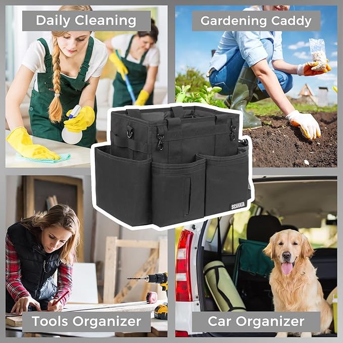 Compact Wearable Cleaning Caddy, Small Supplies Organizer with Handle & Shoulder Straps for Housekeepers, Under Sink & Car Cleaning Tool Organizer Bag (Black)-NeatNest