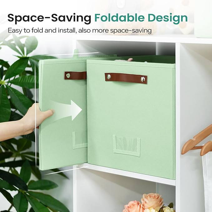 6-Pack Collapsible Fabric Storage Cubes with Handles & Label Holders, Closet Cube Home Organizer Bins (Sage Green, 13 x 13 x 13 inch)