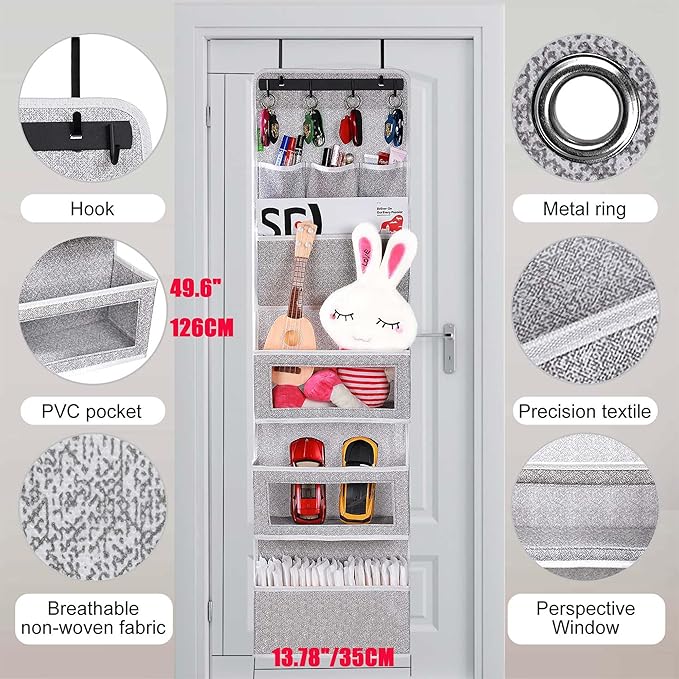 VICTORICH All-IN-ONE Over the Door Organizer, Super Behind the Door Storage Organizer with Door Rack and Large Clear Windows, Wall File Organizer, Hanging Organizer (New Grey)