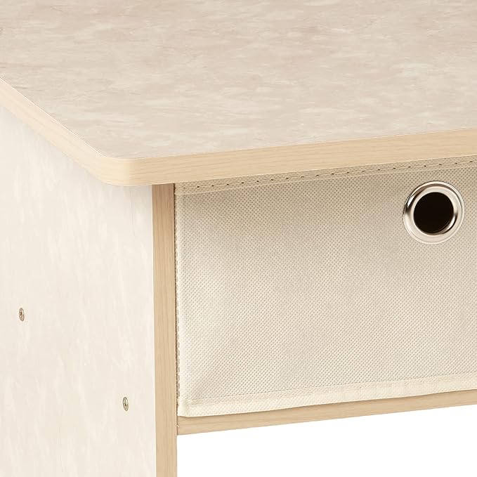 Furinno Dario End Table / Side Table / Night Stand / Bedside Table with Bin Drawer, 2-Pack, Cream Faux Marble/Ivory