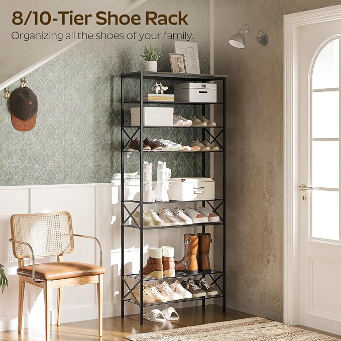 10 Tier Shoe Rack, Large Capacity Shoe Storage Organizer Holds 40 Pairs, Durable and Stable, for Entryway, Hallway, Closet, Dorm Room, Charcoal SS10BCG1-NeatNest