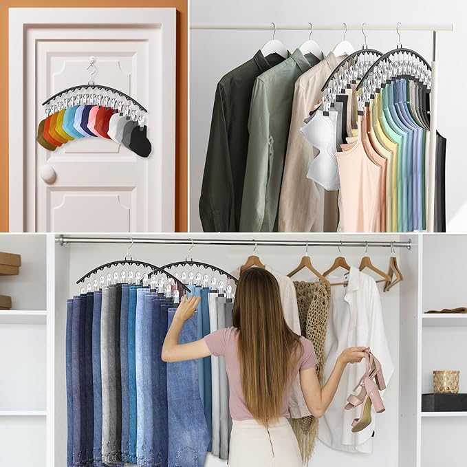 3 Pack Legging Organizer for Closet Hanging, Pants Hangers with 15 Clips Holds 45 Leggings, Shorts, Skirts, Jeans, Hats, Pants Hangers Space Saving Clothes Racks Closet Organizers and Storage, Black-NeatNest