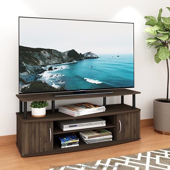 Furinno JAYA Large Entertainment Stand for TV Up to 55 Inch, Columbia Walnut/Black-NeatNest