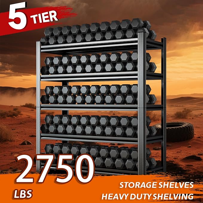 Heavy Duty 5-Tier Shelving Unit 2750LBS Capacity - Adjustable Steel Garage Shelves for Warehouse, Basement Storage(71''H x 39.4''W x 17.7''D)-NeatNest
