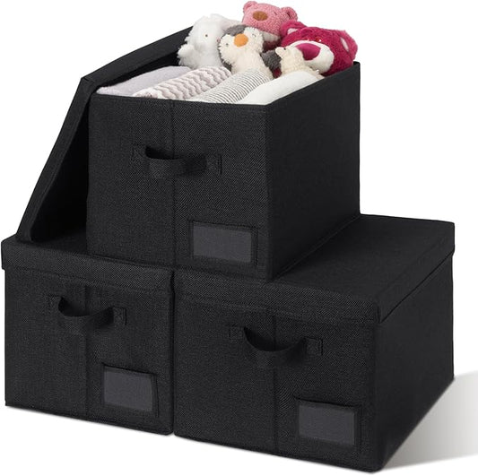 GRANNY SAYS Storage Bins with Lids, Linen Storage Bins, Storage Bin for Shelves, Decorative Storage Boxes, Clothes Storage and Organization for Organizing, 3-Pack, Jumbo, Black-NeatNest