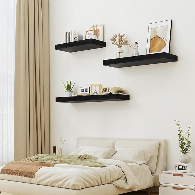 Heimlove Black Bathroom 12'' Deep Floating Shelves for Wall - Shelf Over Toilet Wall Mounted Farmhouse 24 inches,Rustic Wood Shelves Decor & Storage,Set of 1-NeatNest