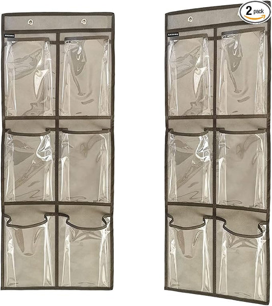 2 Packs Over The Door Hanging Closet Shoes Holder Organizer Shoe Storage Shoe Rack with 6 Pockets (Clear PVC Pockets)-NeatNest