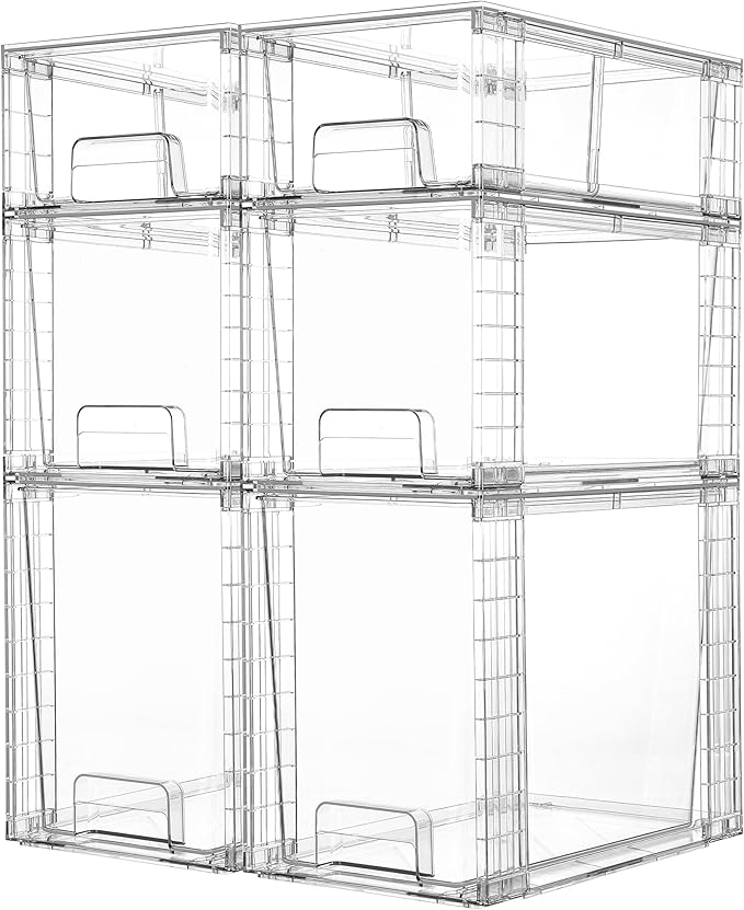 Vtopmart 6 Pack Clear Stackable Storage Drawers,Easy to Assemble Bathroom Organizers and Storage with handles,Plastic Drawers for Kitchen Pantry,Cabinet,Under Sink Organization-NeatNest