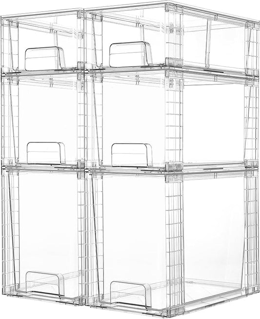 Vtopmart 6 Pack Clear Stackable Storage Drawers,Easy to Assemble Bathroom Organizers and Storage with handles,Plastic Drawers for Kitchen Pantry,Cabinet,Under Sink Organization-NeatNest