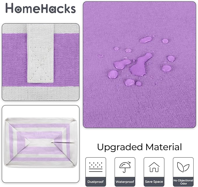 HomeHacks 2 Pack Large Laundry Baskets, Waterproof, Freestanding Laundry Hampers, Collapsible Clothes Hamper with Reinforced Handles in Laundry, College Dorm, Bathroom, Bedroom (Purple, 88Lx2)-NeatNest
