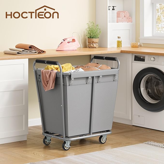 Hoctieon Large Laundry Cart with Wheels, 300L Heavy Duty Laundry Basket Organizer, Rolling Hamper Sorter for Clothes Storage, Industrial Dirty Clothes Hamper for Home & Hotel, Gray-NeatNest