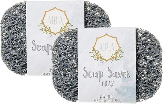 Aira Soap Saver - Dish & Holder Accessory - BPA Free Shower & Bath Holder - Drains Water, Circulates Air, Extends Life - Easy to Clean, Fits All Dish Sets - Gray Double Pack-NeatNest