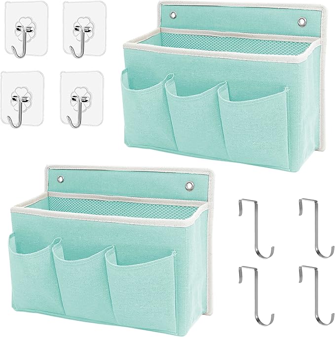 2-Pack Wall Hanging Organizer Bag/Hanging Baskets with Large Mesh Compartment & 3 Pockets，Over the Door Organizer Space Saving Storage for Bedroom,RV Camper, Closet (Green -2 Pack)-NeatNest