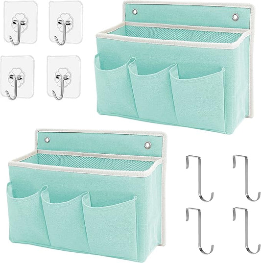 2-Pack Wall Hanging Organizer Bag/Hanging Baskets with Large Mesh Compartment & 3 Pockets，Over the Door Organizer Space Saving Storage for Bedroom,RV Camper, Closet (Green -2 Pack)-NeatNest