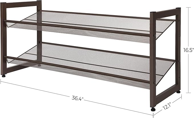 SONGMICS Shoe Rack, 2-Tier Shoe Organizer, Metal Shoe Storage for Garage, Stackable Shoe Shelf, with Adjustable Flat or Angled Shelves, 8-10 Pairs, Bronze ULMR02A-NeatNest