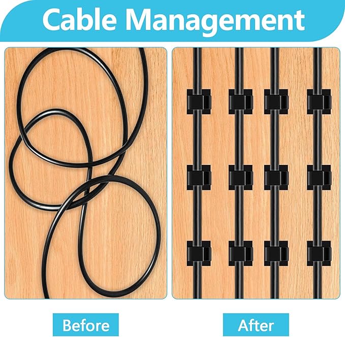 100PCS Adhesive Cable Clips, Wire Holder Organizer Cord Management, Cable Staples Outdoor Strong Cord Clips for Wall, Desk, Christmas Lights, String Lights, TV PC Ethernet Cable, Black Small-NeatNest