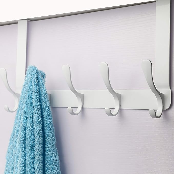 SKOLOO Over The Door Hook, Door Hanger Hooks for Hanging Clothes, Towels, Coats, Hats, Over The Door Towel Hook - White, Assembly Required