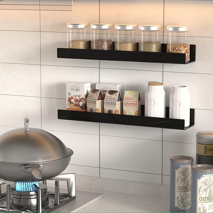 18 Inches Black Acrylic Wall Shelves 2 Pack, Acrylic Home Organizer Shelves for Wall Storage, Space Saver-NeatNest