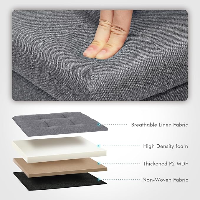 B FSOBEIIALEO Storage Ottoman Cube, Toy Chest Folding Foot Rest Seat, Linen Grey 12.6"X12.6"X12.6" (2 Pack)