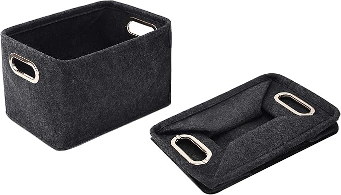 Collapsible Storage Bins Foldable Felt Fabric Storage Basket Organizer Boxes Containers with Handles Metal Handles for Nursery Toys,Kids Room,Clothes,Towels,Magazine-NeatNest