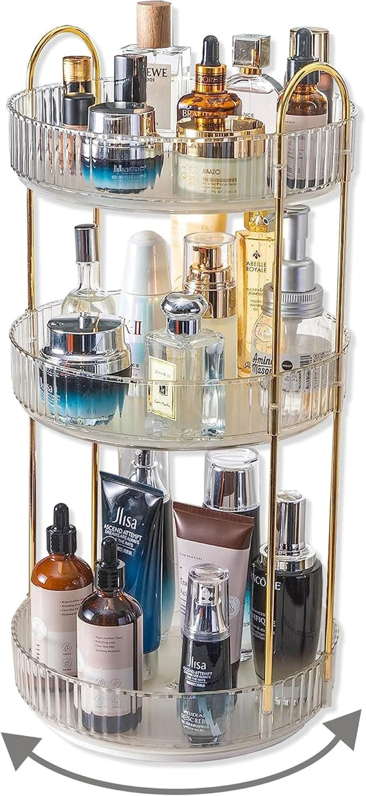 360 Rotating Makeup Organizer,3 Tier Large Capacity Make Up Organizers and Storage,Skincare Perfume Vanity Organizers,Bathroom Cosmetics Storage Organizer Countertop (Clear-3 Tier)-NeatNest