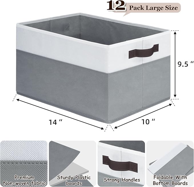 Criusia 12 Pack Large Storage Baskets for Shelves | Fabric Closet Organizers and Storage Bins with Handles for Home Organization | Decorative Collapsible Basket for Organizing Clothes Toy Nursery-NeatNest