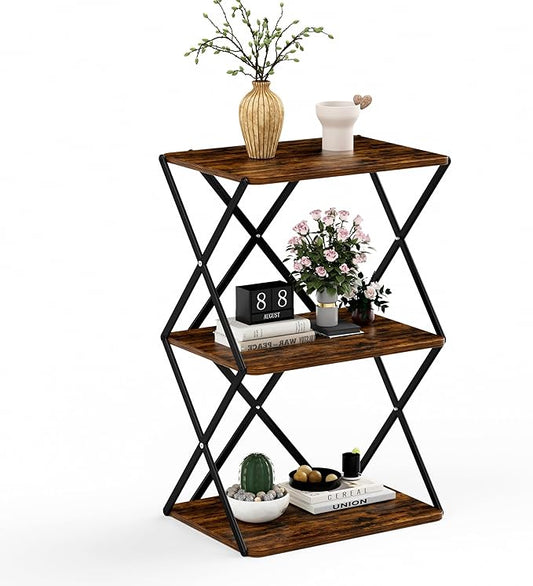 3-Tier End Table Small Side Table Tall Bedside Night Stand with Storage Sofa Side desks for Living Room Bedroom Office Bathroom Small Space Rustic Brown ET-03RB
