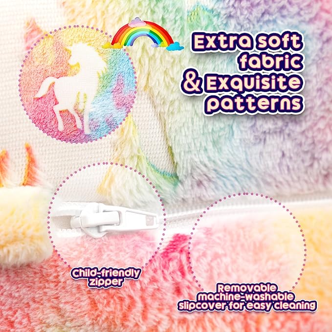 ALIMORDEN 2-in-1 Flip Out Cuddly Sherpa Toddler Couch, Convertible Sofa to Lounger,Glow-in-The-Dark Unicorn Pattern-NeatNest