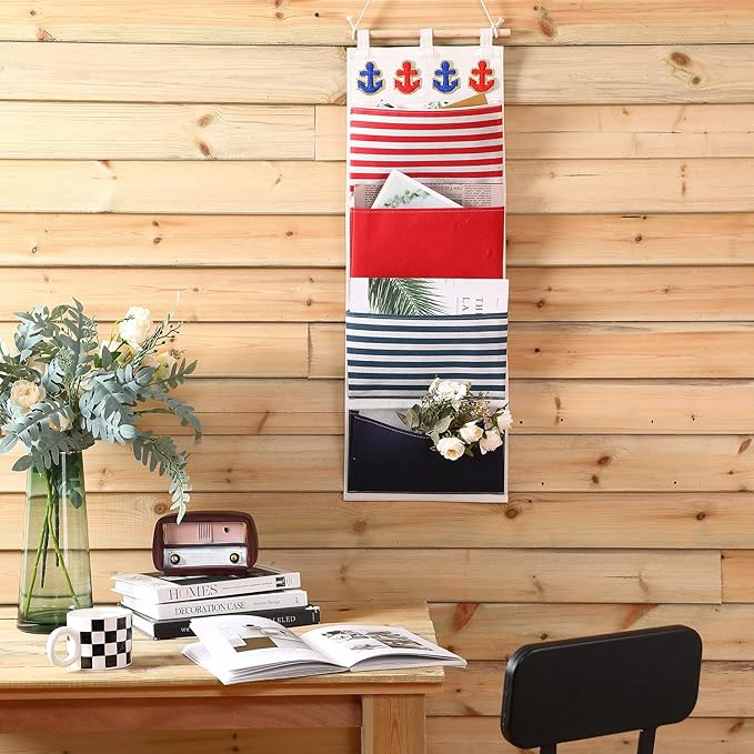 Fish Extender Cruise Gift Hanging Organizer with 4 Pockets and 4 Pcs Iron on Anchor Patches Cabin Door Hanger Storage Bag 2025 FE for Exchange Gifts and Pixie Dusting(Red, Blue)-NeatNest