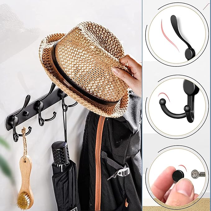 Coat Rack Wall Mounted,3 Tri Stainless Steel Coat Hook for Coat Hat Robes Towel in Mudroom Entryway (Black, 1 Pack 3 Hook)-NeatNest