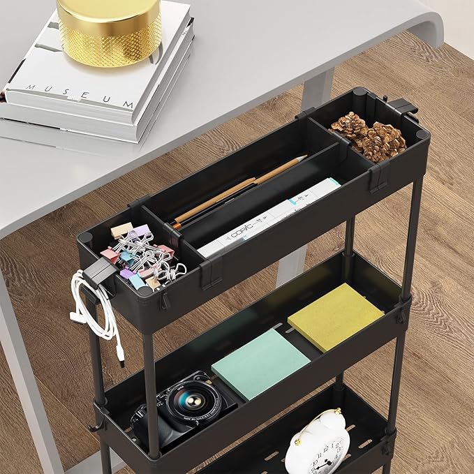 SPACELEAD Slim Storage Cart 4 Tier,Bathroom Organizer Rolling Utility,Mobile Shelving Unit Slide Out for Office, Kitchen, Laundry Room & Narrow Places,Black-NeatNest