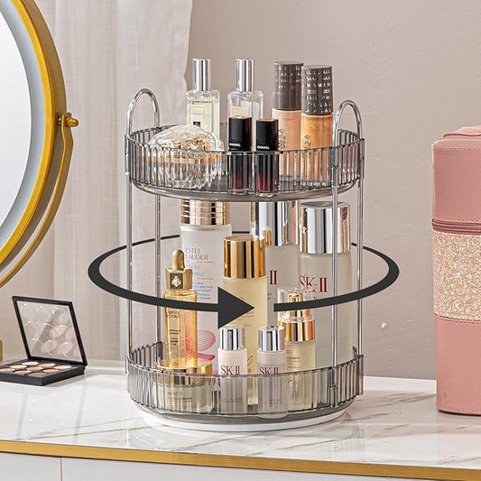 Rotating Makeup Organizer for Vanity, High-Capacity Skincare Clear Make Up Storage Perfume Organizers Cosmetic Dresser Organizer Countertop 360 Spinning (Gray, 2 Tier)-NeatNest