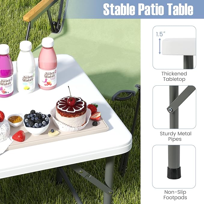 Goplus Portable 4 Foot Plastic Folding Table, 400 LBS Indoor Outdoor Heavy Duty Adjustable Folding Tables with HDPE Tabletop, Carrying Handle, Foldable Utility Card Table for Picnic, Camping, Dining-NeatNest