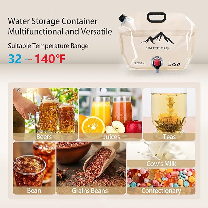 Collapsible Water Container with Spigot, 2.1 Gallon (8L) BPA-Free Portable Water Bladder – Leakproof Foldable Jug for Camping, Emergency Storage, Hiking & Outdoor Travel-NeatNest